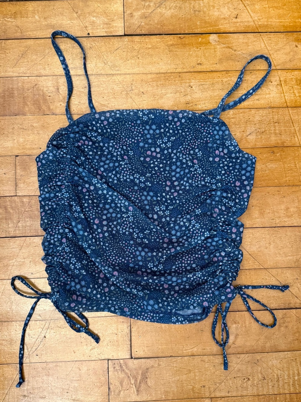 Navy Floral Ruched Cami Tank Top
